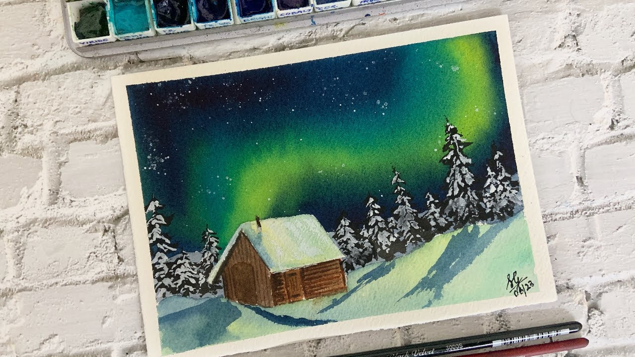 Let's paint Aurora light in watercolors