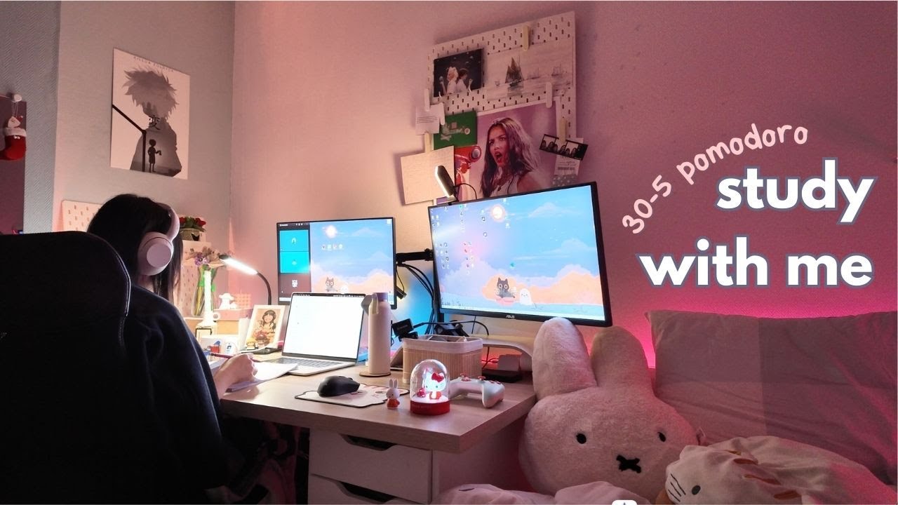 1-HOUR STUDY with me ⛈️ studying before the sunrise :) • 30/5 pomodoro (thunder & rain sounds)