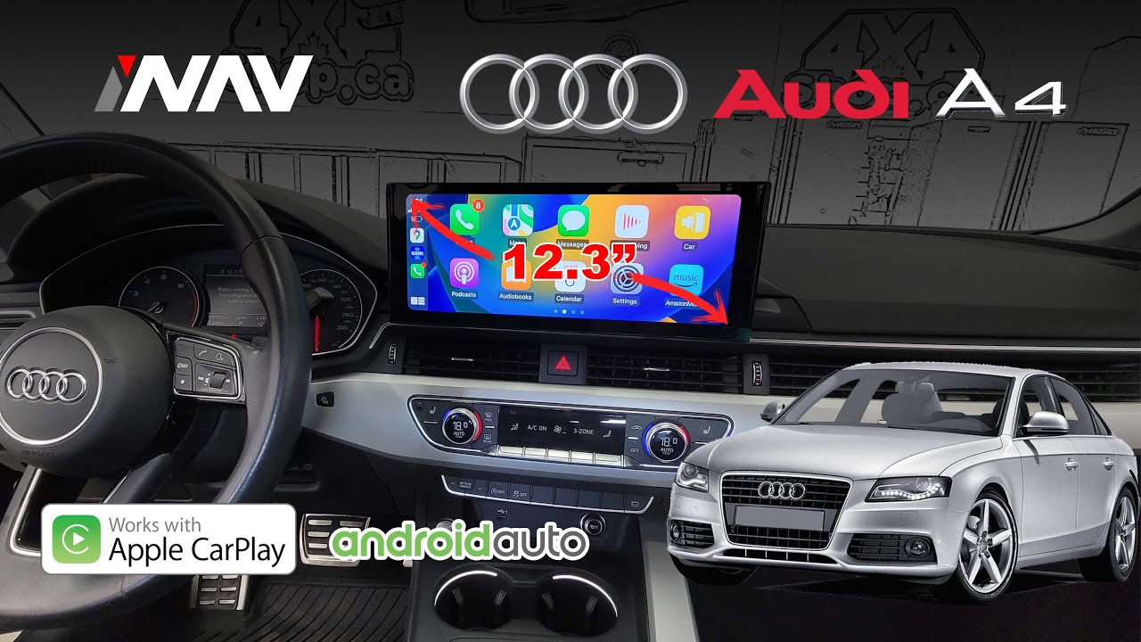 INFOTAINMENT UPGRADE INAV Android 12.3 screen AUDI A4 S4 B9 Apple CarPlay  Android Auto Google Maps 