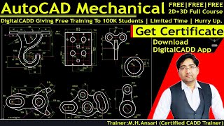 AutoCAD Mechanical 2D Practice Drawings | AutoCAD 2D Training | DigitalCADD | Get Certificate.