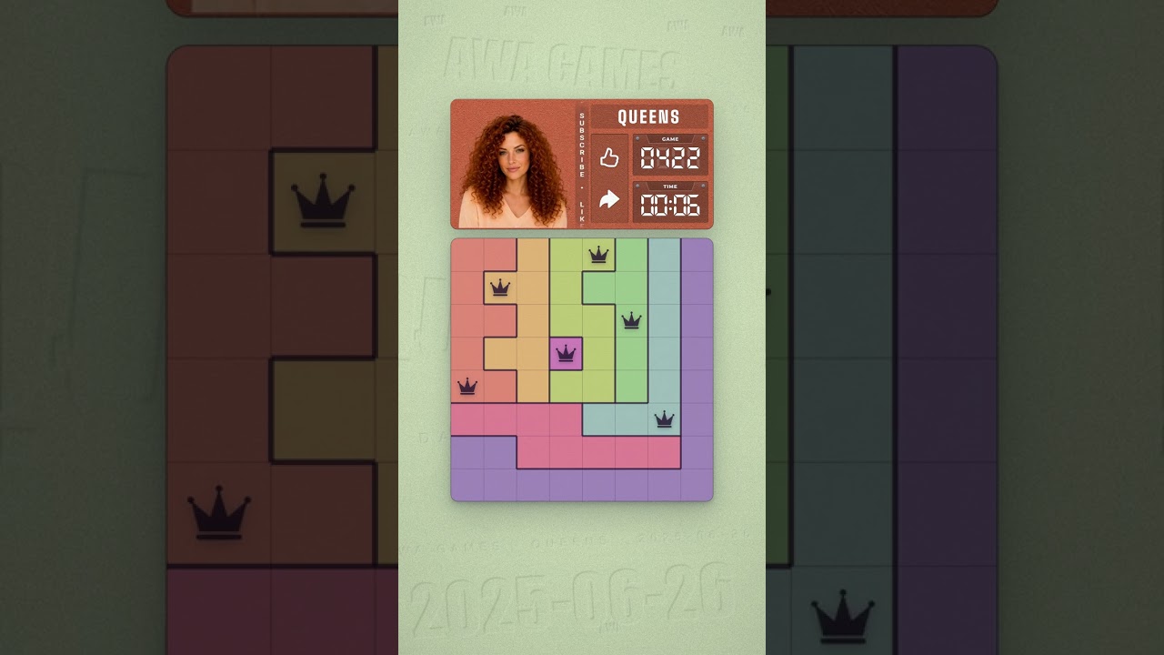 LinkedIn Queens #422 solved board for June 26, 2025, 8x8 grid