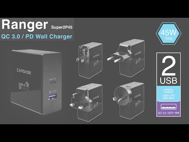 RANGER Super2P45 QC 3.0 and USB-C PD Wall Charger