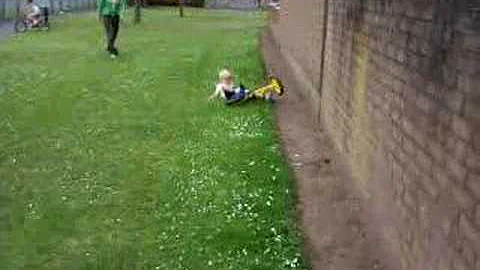 angus and rory : rory (no stabilisers) crashes into the wall