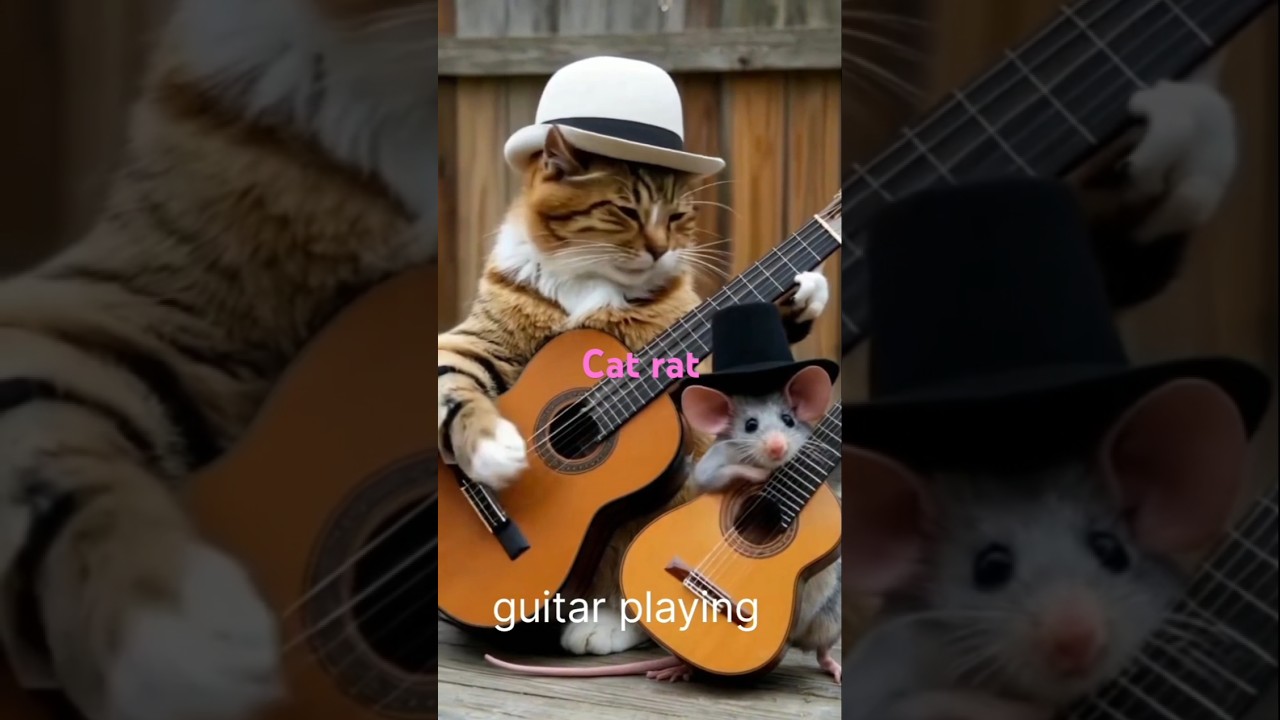 Cat and rat playing guitar 