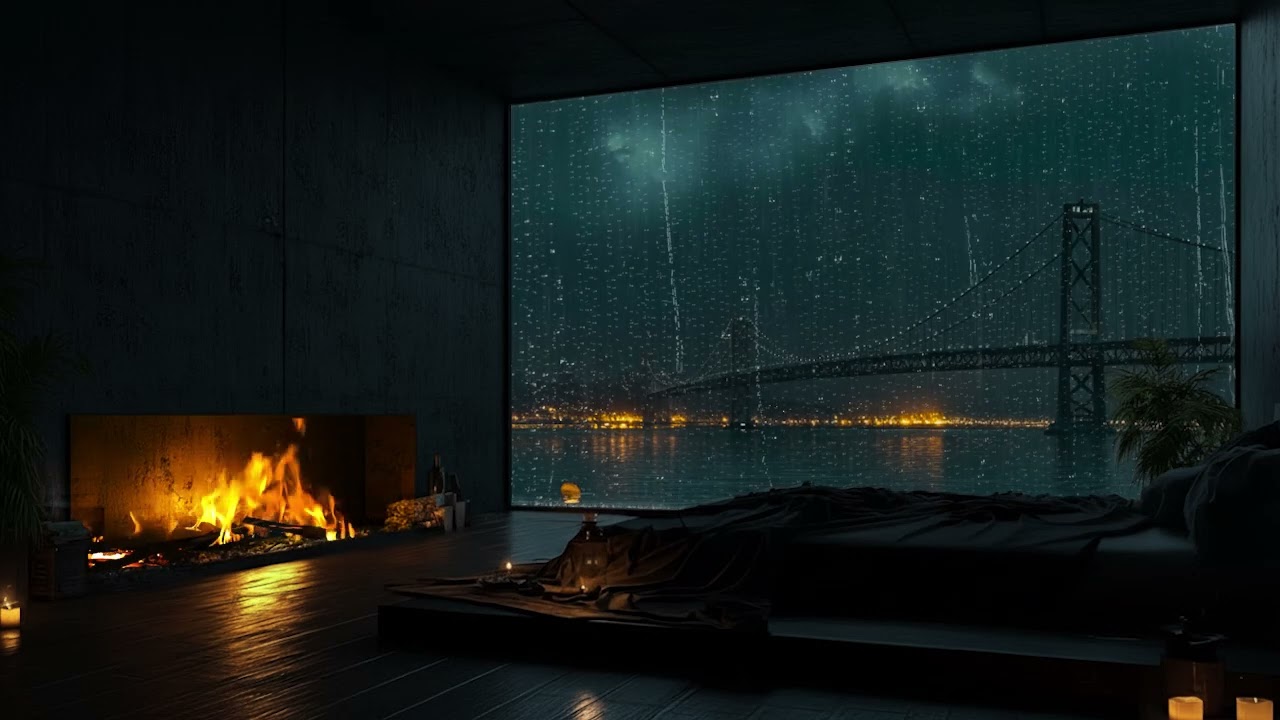 (No Ads) 🌙 Rainy Night in Paris | Gentle Rain & Fireplace Ambience for Insomnia Relief