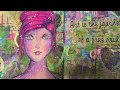 Art journal page: Drawing faces over a collaged background