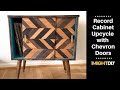 MCM Record Cabinet Makeover | Chevron Doors with Coffee Stain