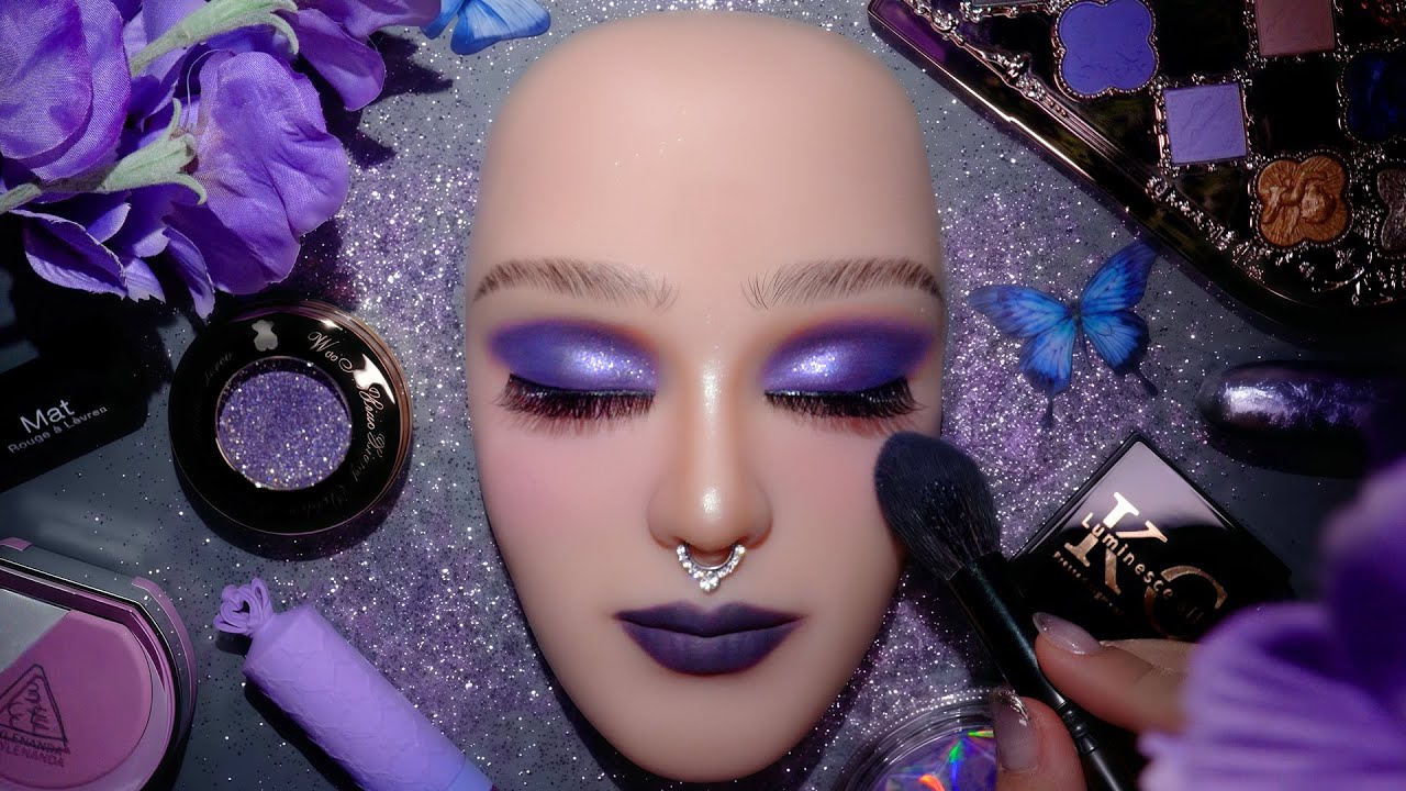 ASMR Easy Midnight Violet Butterfly Makeup Tutorial 💜   ASMR maquiagem satisfatória no talking #64