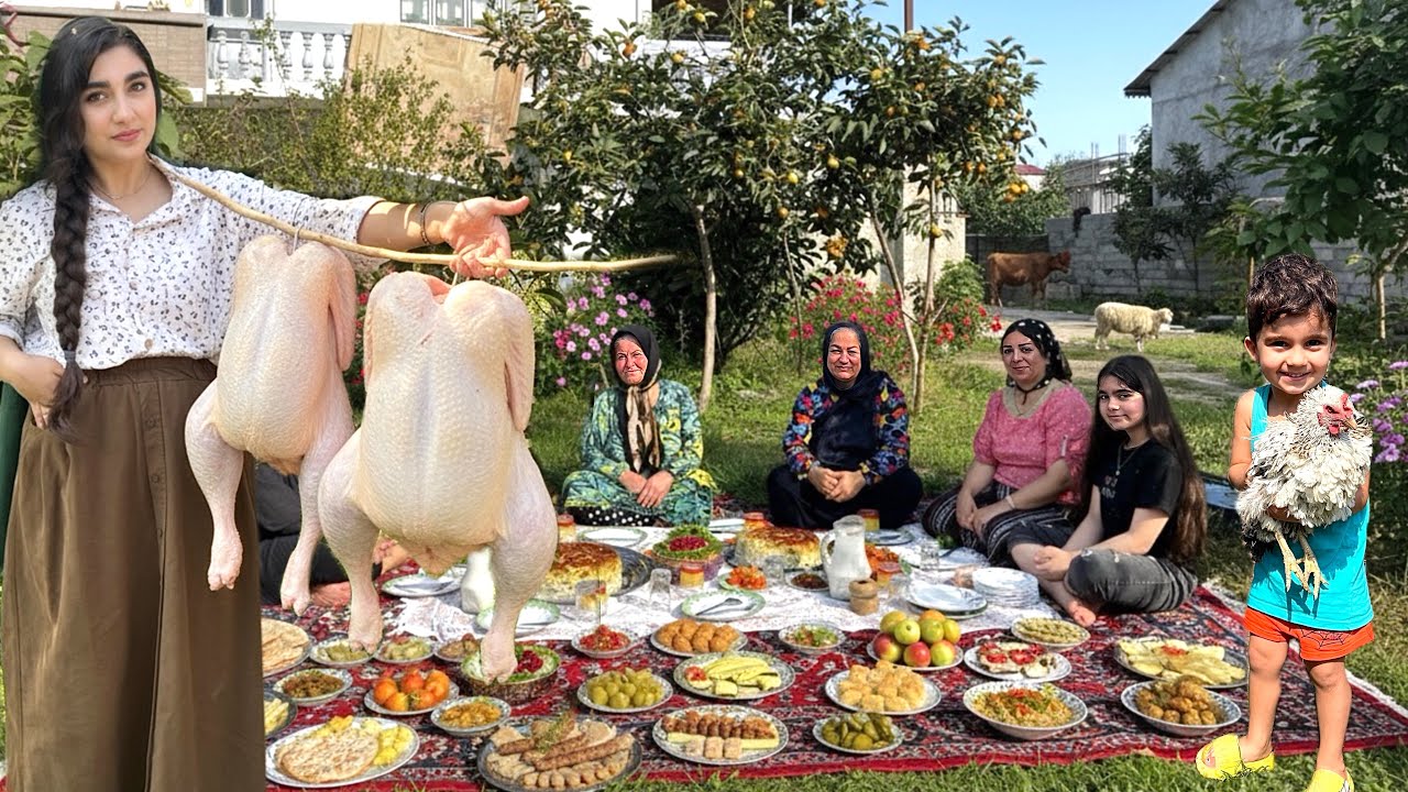 Traditional Iranian Kitchen: Special Chicken Recipe & Cake Baked Outdoors! Northern Village Food