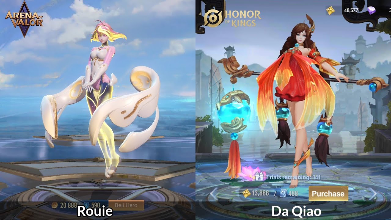 Hero Comparison Rouie and Da Qiao - Arena of valor vs Honor of king