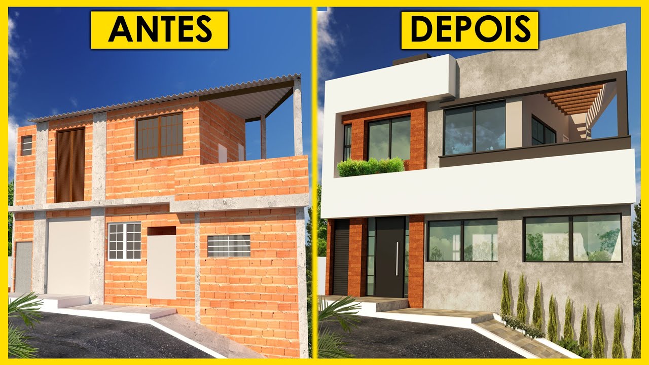 Retrofit de fachada de casa com esquadrias pretas e placas de concreto -  veja o antes e depois! - Decor Salteado