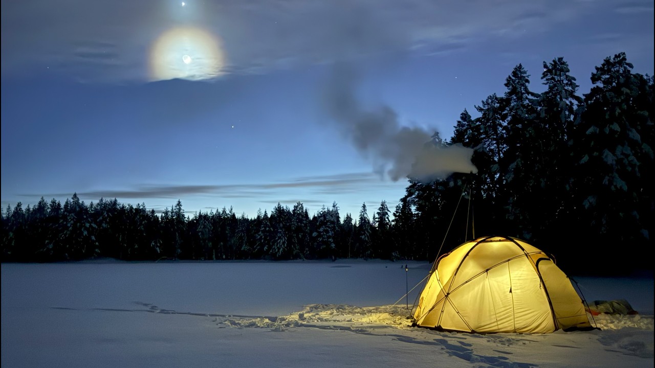24 Hours Alone in the Frozen Wilderness | Hot Tent & Ice Fishing - YouTube