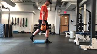 :03 Eccentric/ :02 Iso Farmer Split Squat