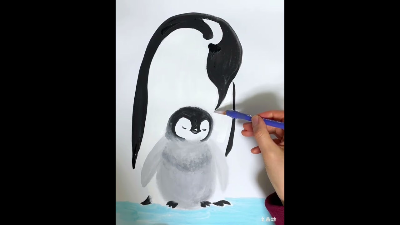 Let's try drawing a cute penguin family using a combination of fun
