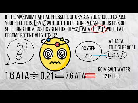 Reverse partial pressure — at what depth does air become potentially toxic — PADI physics exam
