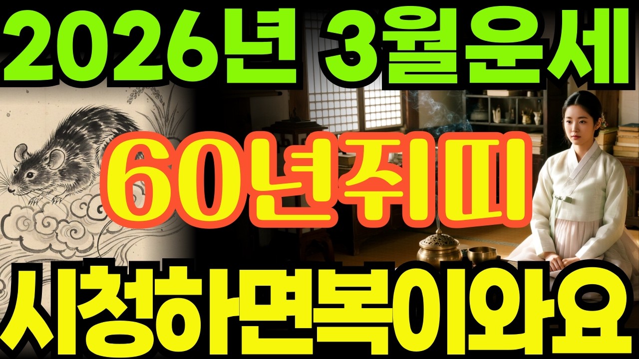 [60년쥐띠26년3월운세]시청하면복이오는1960년경자생쥐띠26년3월운세