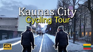 ⁴ᴷ⁶⁰ Kaunas City Center Bike Tour Cycling In Lithuania 4K 60Fps Kaunas Winter Bike Ride 2022