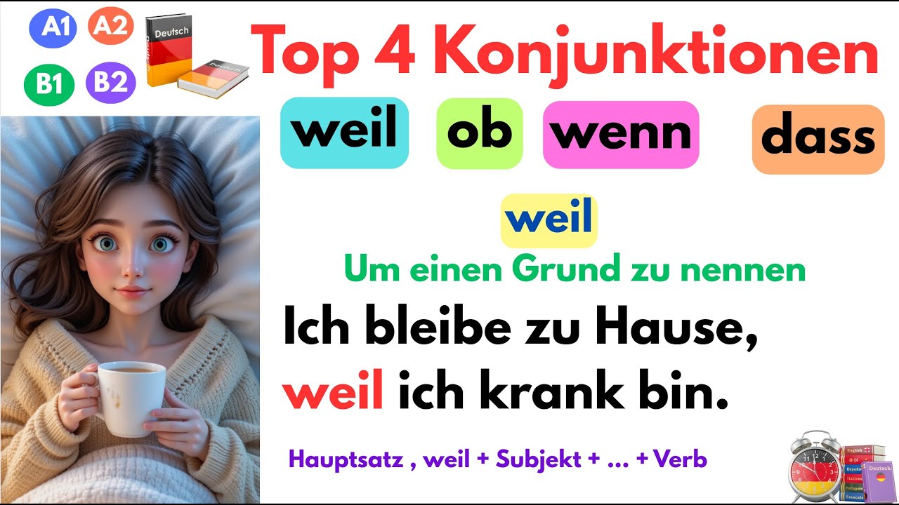 🎯 Top 4 Konjunktionen im Deutschen ✨ Beispiele & Erklärungen | Deutsch lernen A1 A2 B1 B2 📖🇩🇪