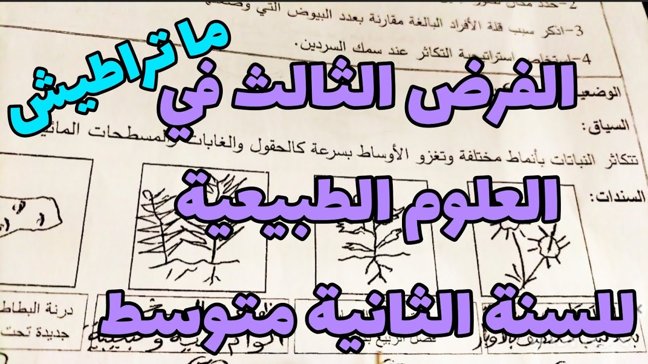 الفرض الثالث في العلوم الطبيعية للسنة الثانية متوسط