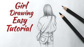 How to draw a girl easy back side Drawing of a girl easy step by step Pencil sketch of girl tutorial