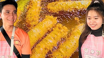 Xe chuối chiên chợ Hóc Môn gia truyền bí quyết tự động phồng tròn to như gối ôm không bị chai bánh