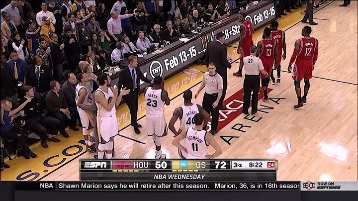 Stephen Curry held back from Trevor Ariza by Draymond Green: Rockets at Warriors