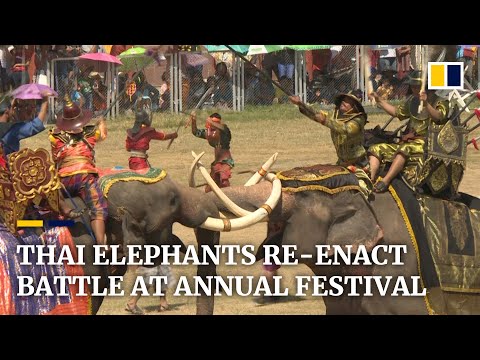 Elephants re-enact battle at an annual festival in Thailand