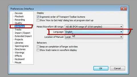how to change language in audacity