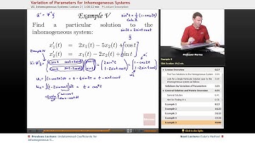 Differential Equations - Variation of Parameters for Inhomogeneous Systems