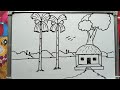 Easy village scenery drawing  how to draw landscape  the artist sujit