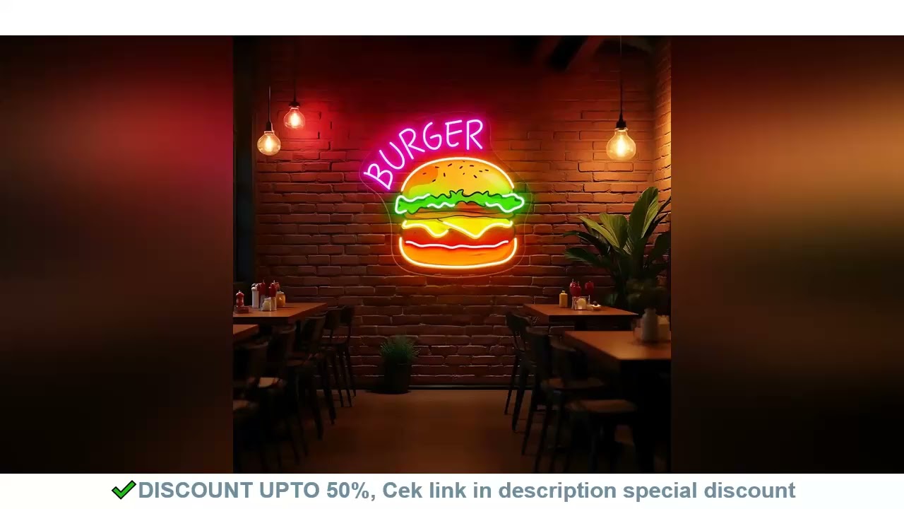 Burger Neon Sign Hamburger Fast Food Restaurant Wall Decor Kitchen Sign Business Burger Shop Wall Ha