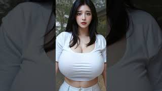 beautiful white short t-shirt girl. animated photo