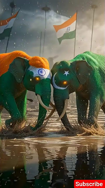 “The Clash at the River: India vs Pakistan Elephants”#ai #Inspiration #india #elephant