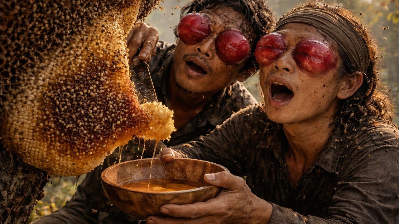 extreme wild honey hunt harvesting 2 honeycombs from a... Alone in the Jungle — Giant Wild Honey Harvest High Above the Trees ...