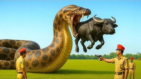 "Heroic Rescue Team Saves Helpless Water Buffalo from Giant Python Attack in Green Meadow! 🐍💪"