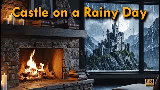 Rainy Day Castle Ambience | Cozy Fireplace, Gentle Rain & Candlelight Relaxation