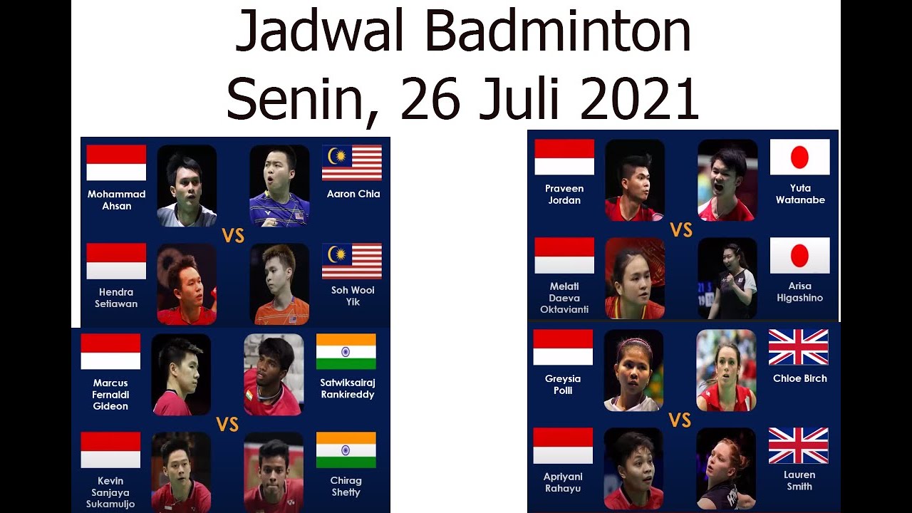 Jadwal badminton tokyo 2021
