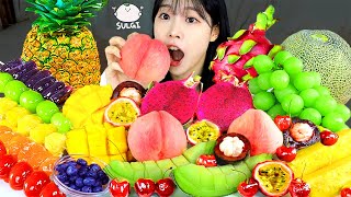 ASMR MUKBANG| Fruit Desserts! Tanghulu, Red Dragon, Mango, Shine musket, Pineapple, Melon, Peach.