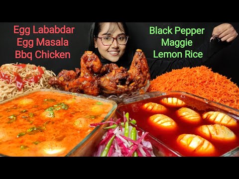Eating Egg Lababdar, Egg Masala, Bbq Chicken, Lemon Rice | Big Bites | Asmr Eating | Mukbang