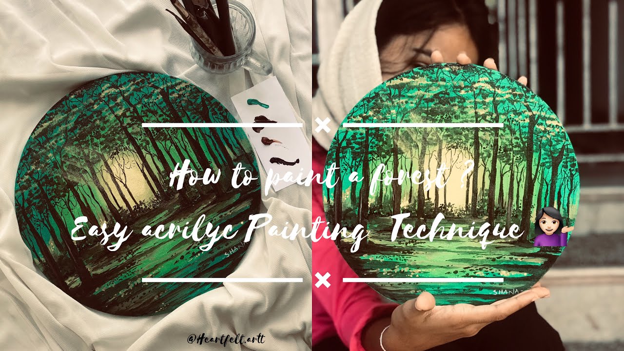 How to paint a forest / Easy acrylic painting technique 💁🏻‍♀️