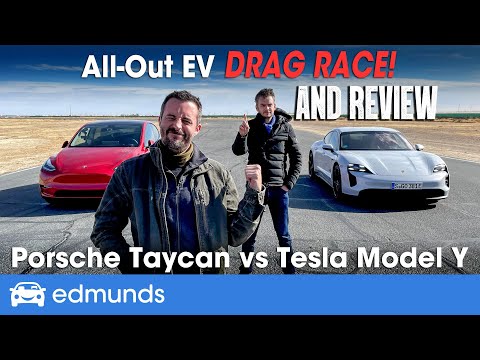 Drag Race! Tesla Model Y vs. Porsche Taycan | Reviewing & Racing Performance EVs | 0-60 Performance