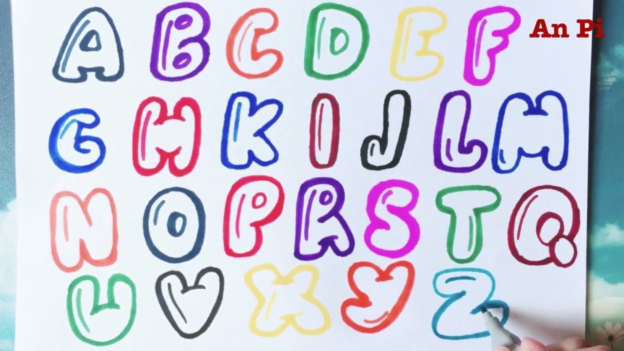 Teach ABC Alphabet for kids | Cute font ABC | An Pi TV coloring - YouTube