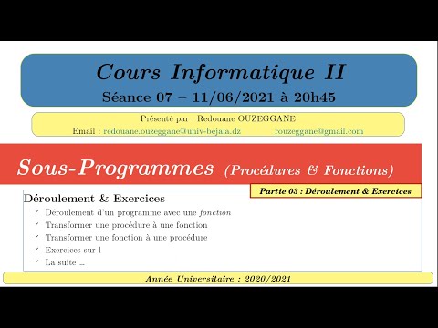 Cours - Exercices Sur Les Sous-Programmes - Séance 07