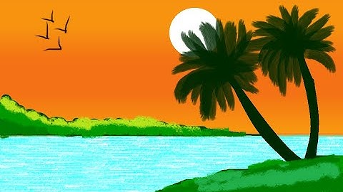 How to Draw Easy Scenery In MS Paint - Drawing Sunset Scenery Step by Step with MS Paint