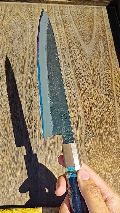 Hayate Hinoura Kurouchi Black-Forged Blue Steel Stainless Clad Gyuto Chefs Knife  #chefknife