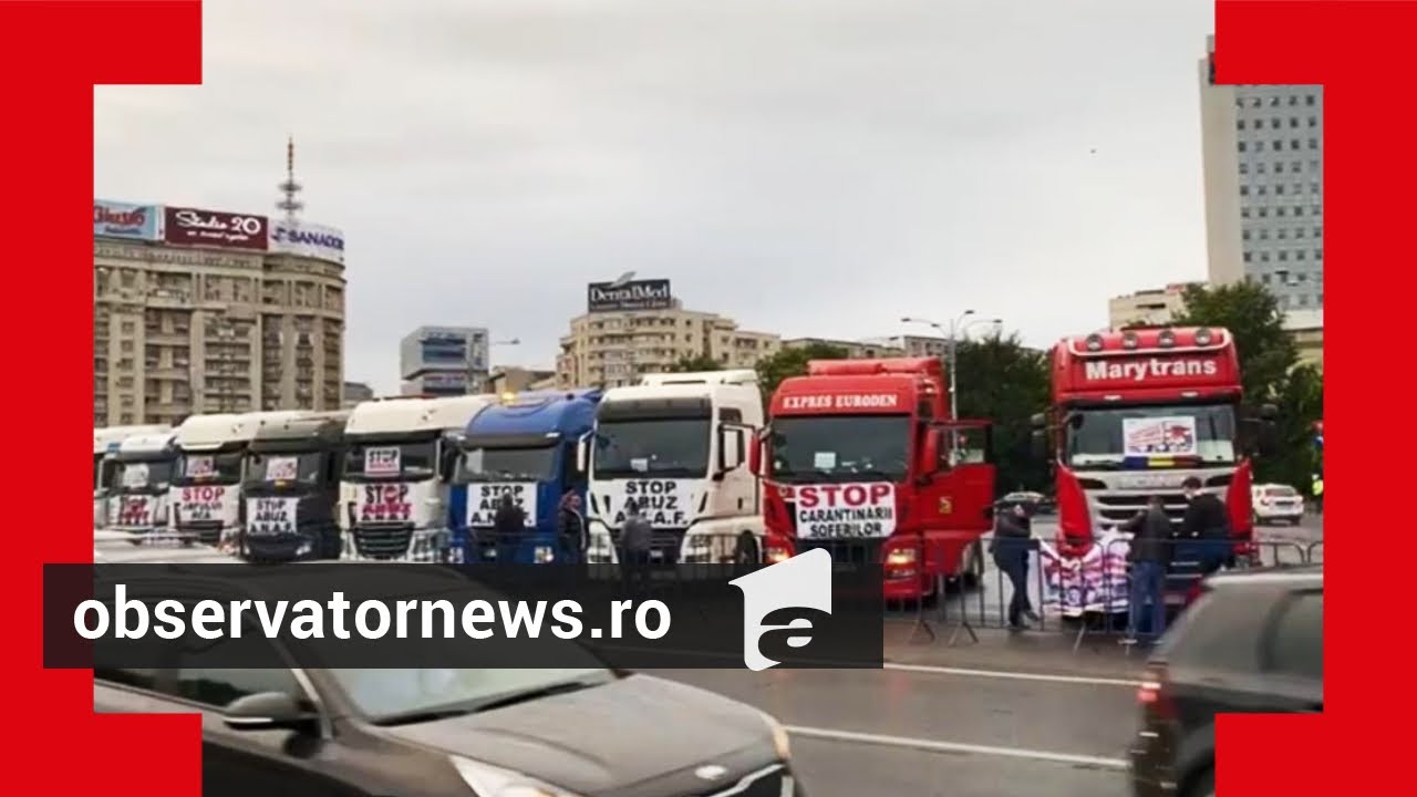 Protest cu zeci de tiruri în Piața Victoriei