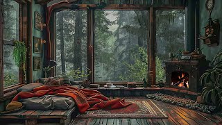 Cozy Room On A Stormy Night: The Lullaby Sound of Gentle Fireplace And Thundering Rain in A Forest ⛈