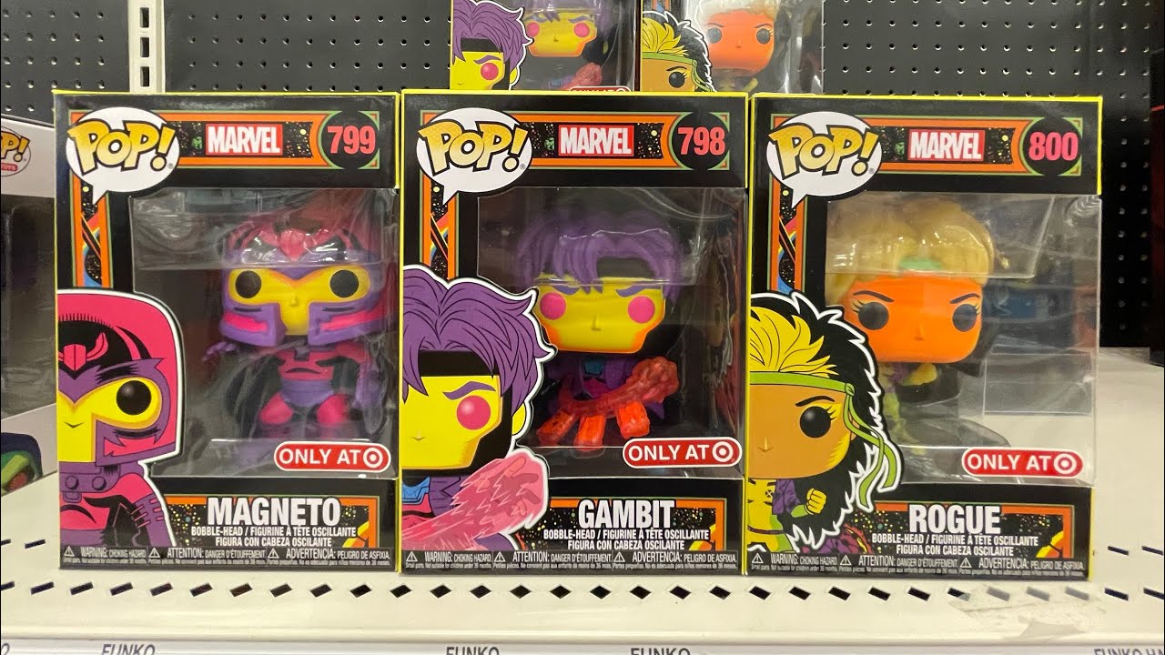 Marvel Black Light Funko Pops Magneto Gambit and Rogue 798 799 800