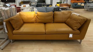 IKEA TAN LEATHER SOFA COUCH CLOSE UP LOOK AND WALK AROUND IKEA TAN LEATHER SOFA COUCH CLOSE UP LOOK AND WALK AROUND
