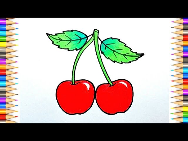 Cherry Drawing Easy || How to Draw Cherry Step by Step || Cherry Drawing Tutorial || Draw Fruits.. class=